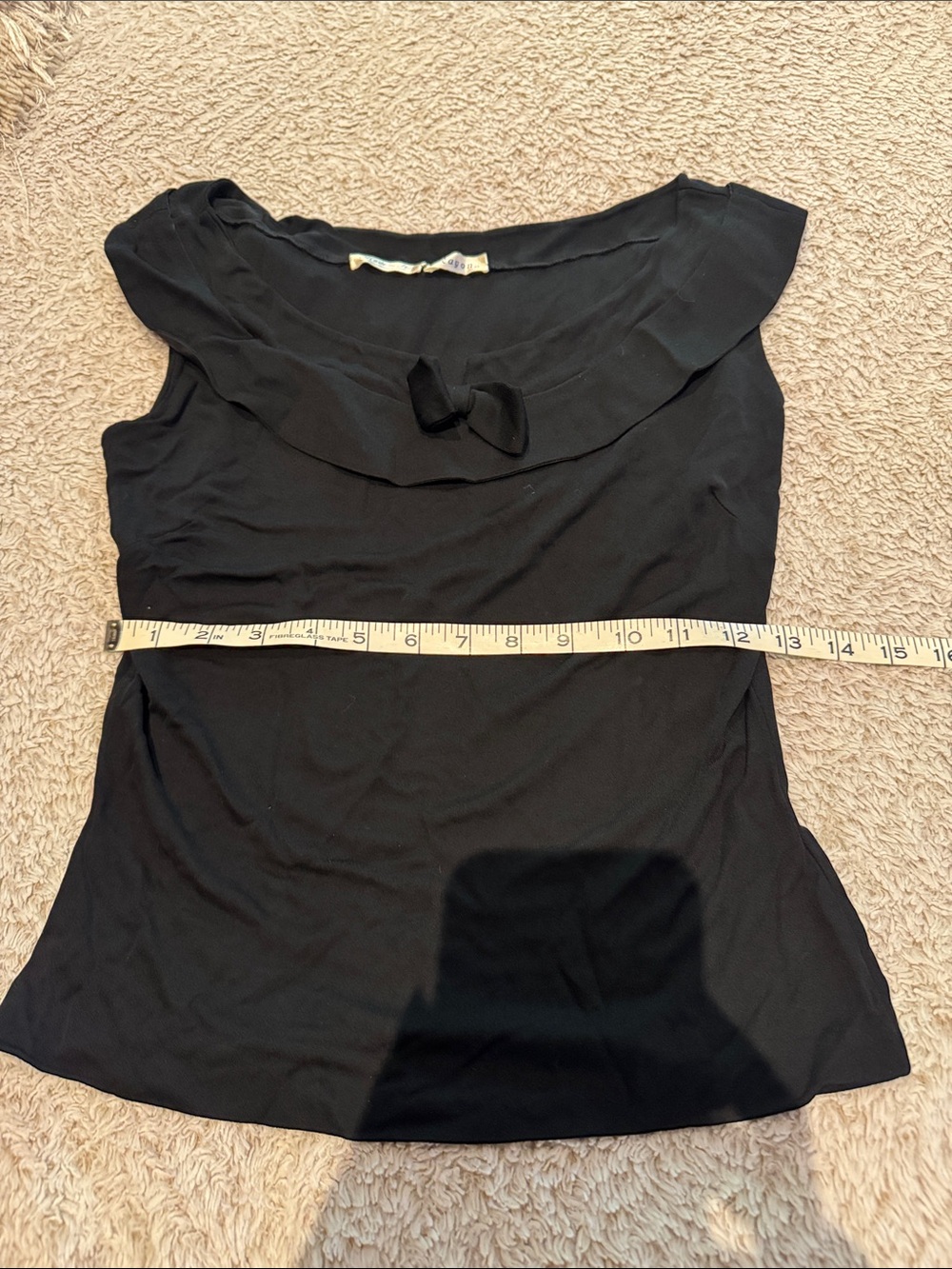 Vintage ladies size S Black Ruffle Bow Neck Women's Top